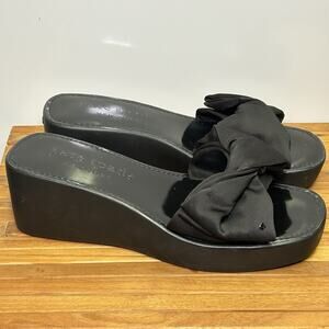 Kate Spade Black Bikini Wedge Platform Open Toe Heel Bow Square Toe Sandals 10.5